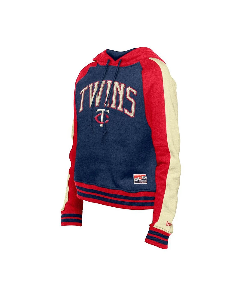 New Era Women's Navy Minnesota Twins Cooperstown Collection Cropped Raglan Pullover Hoodie