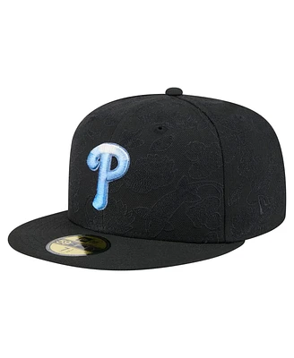 New Era Men's Black Philadelphia Phillies Tonal Koi 59FIFTY Fitted Hat