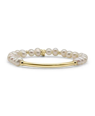 Non-Tarnishing 3mm Gold Filled Beads and Bar, with Fresh Water Pearls, Stretch Bracelet