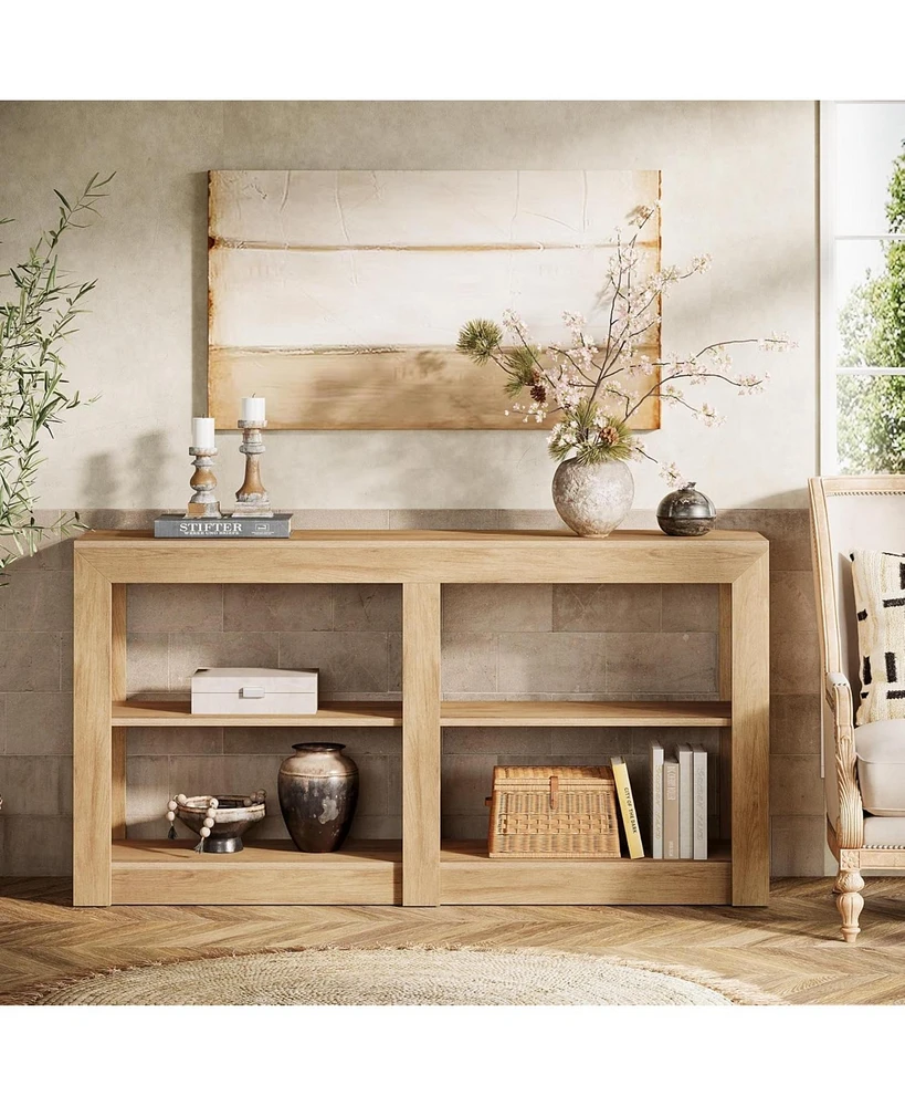 Tribesigns 59-Inch Farmhouse Console Table, 3-Tier Entryway Table with Storage, Wood Console Behind Couch for Living Room, Hallway, Foyer, Oak