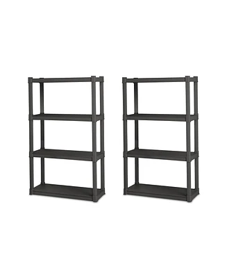 Sterilite Plastic Indoor Outdoor 4 Shelf Durable Shelving Unit, Gray, 2 Pack