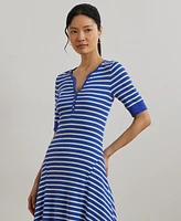 Lauren Ralph Lauren Petite Striped Waffle-Knit Cotton Henley Dress