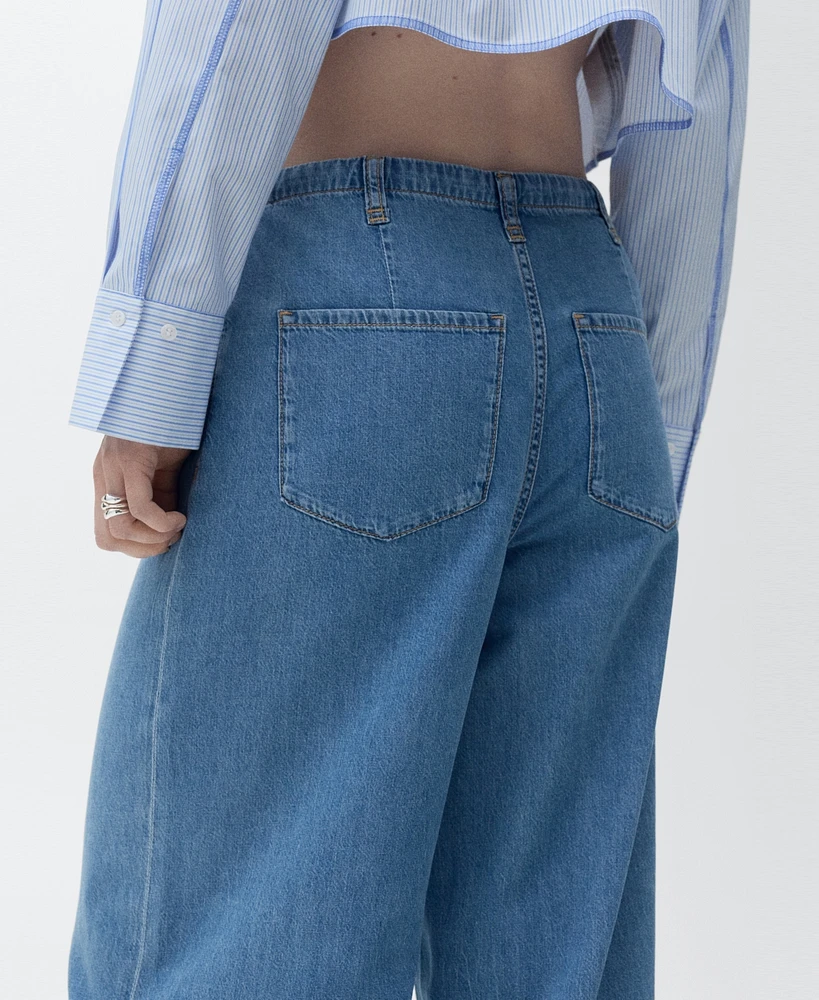 Mango Women's Belted Wide Leg Denim Pants