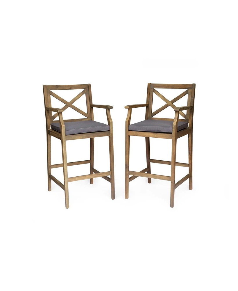 Logan Acacia Wood Patio Barstools, Set of 2: Transitional Charm with Durable Design