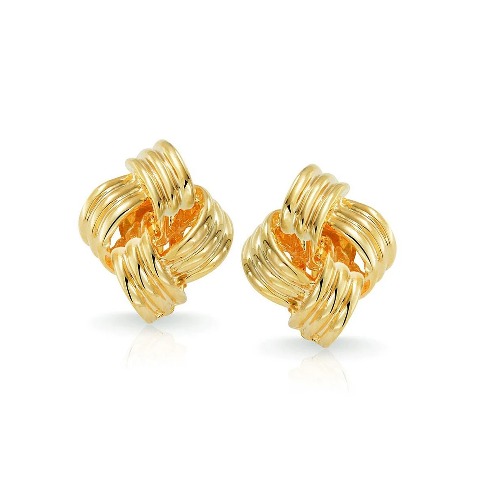Bling Jewelry Set of 2 Geometric Twist Rope Knot Clip-On Earrings For Non-Pierced Gold Plated
