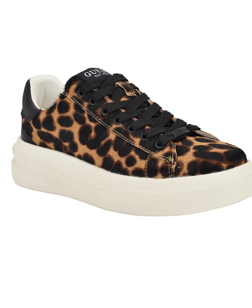 Guess Women's Elbinah Leopard Pony Lace-Up Sneakers