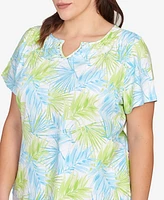 Hearts Of Palm Plus Size Short Sleeve Leaf Print Top