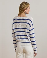 Lauren Ralph Women's Striped Pointelle Cotton-Blend Sweater