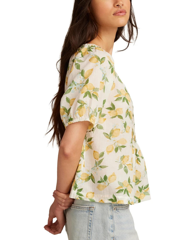Lucky Brand Women's Cotton Lemon-Print Babydoll Top