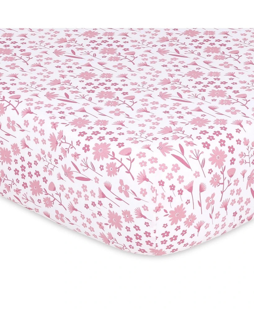 The Peanutshell Fitted Crib Sheet Set, Daisy, 4 Pack