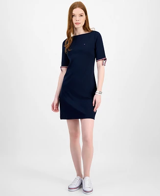 Tommy Hilfiger Women's Cotton Boat-Neck Tie-Sleeve Dress