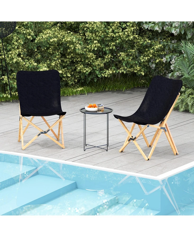 Set of 2 Wicker Dorm Chair with Storage Pocket for Camping and Fishing