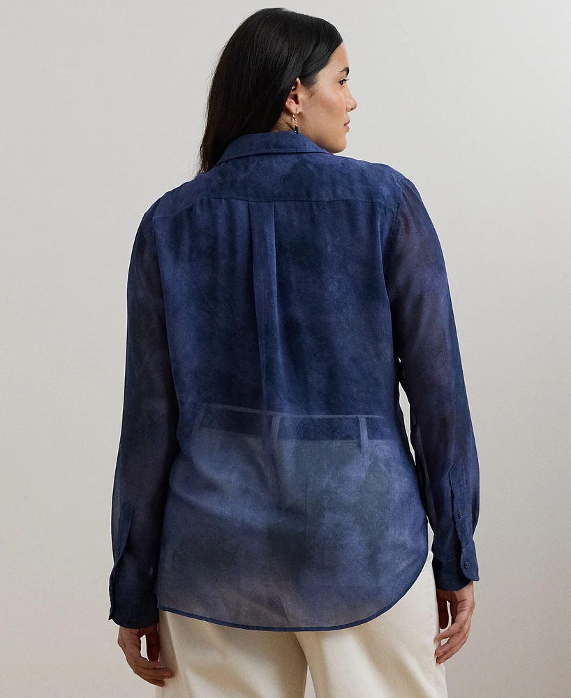 Lauren Ralph Plus Classic-Fit Print Chiffon Shirt