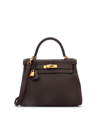 Pre-Owned Hermes Kelly 28 Handbag Brown Togo with Gold Hardware