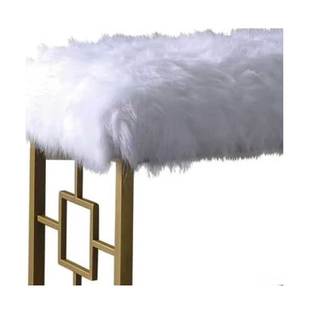 Faux Fur Accent Bench – Upholstered Seat for Living Room or Vanity