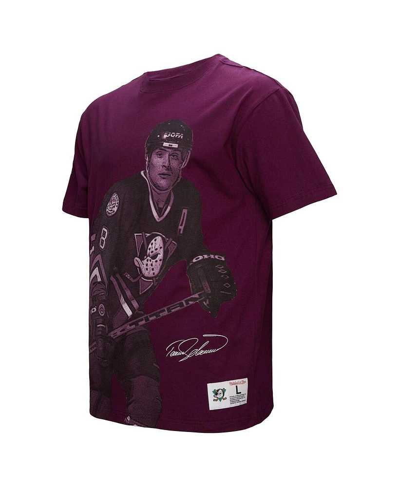 Mitchell & Ness Men's Teemu Selanne Purple Anaheim Ducks Ultimate Player Vintage Logo T-Shirt