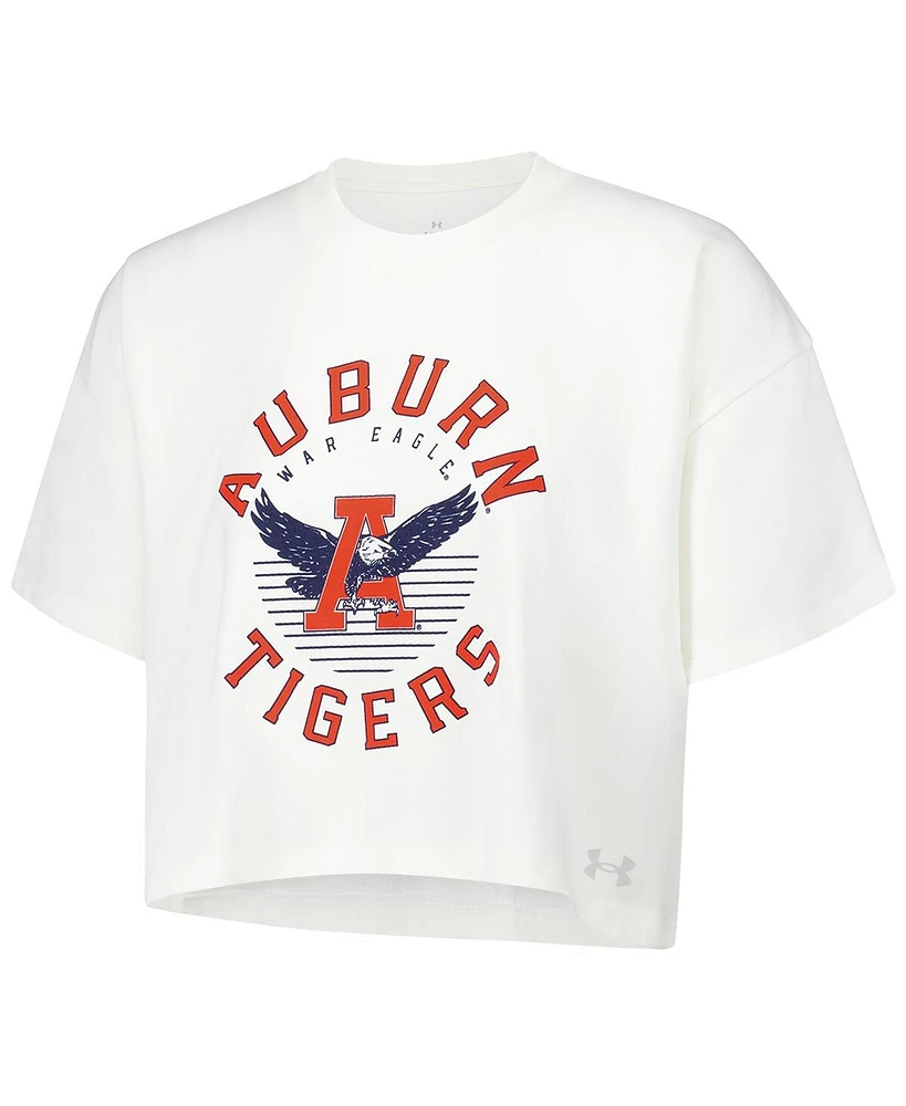 Under Armour Women's Cream Auburn Tigers Iconic Heavyweight Soft Boxy Cropped T-Shirt