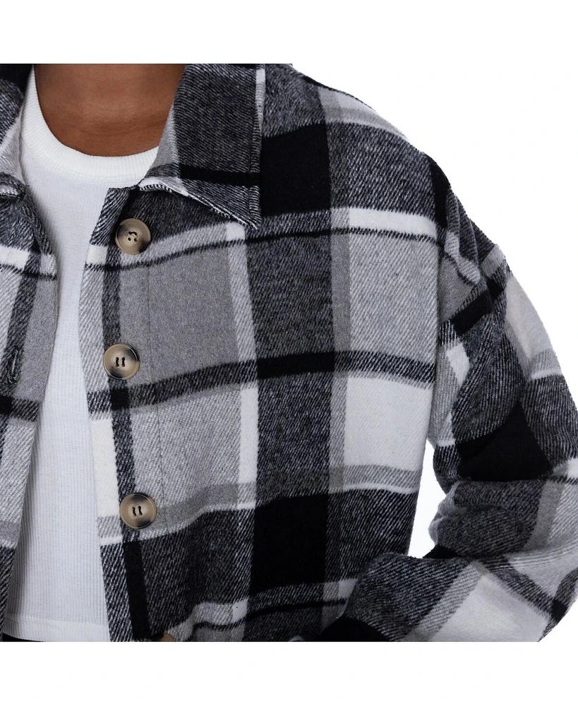 Gameday Couture Women's Gray New England Patriots Fieldside Fun Plaid Button-Up Overshirt