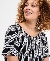 Jm Collection Women's Printed Pleat Neck Short-Sleeve Top, Exclusively at Macy's