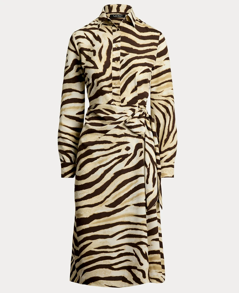 Lauren Ralph Women's Zebra-Print Tie-Front Crepe Shirtdress