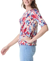 Gloria Vanderbilt Women's Alanis Printed Cuffed-Sleeve T-Shirt