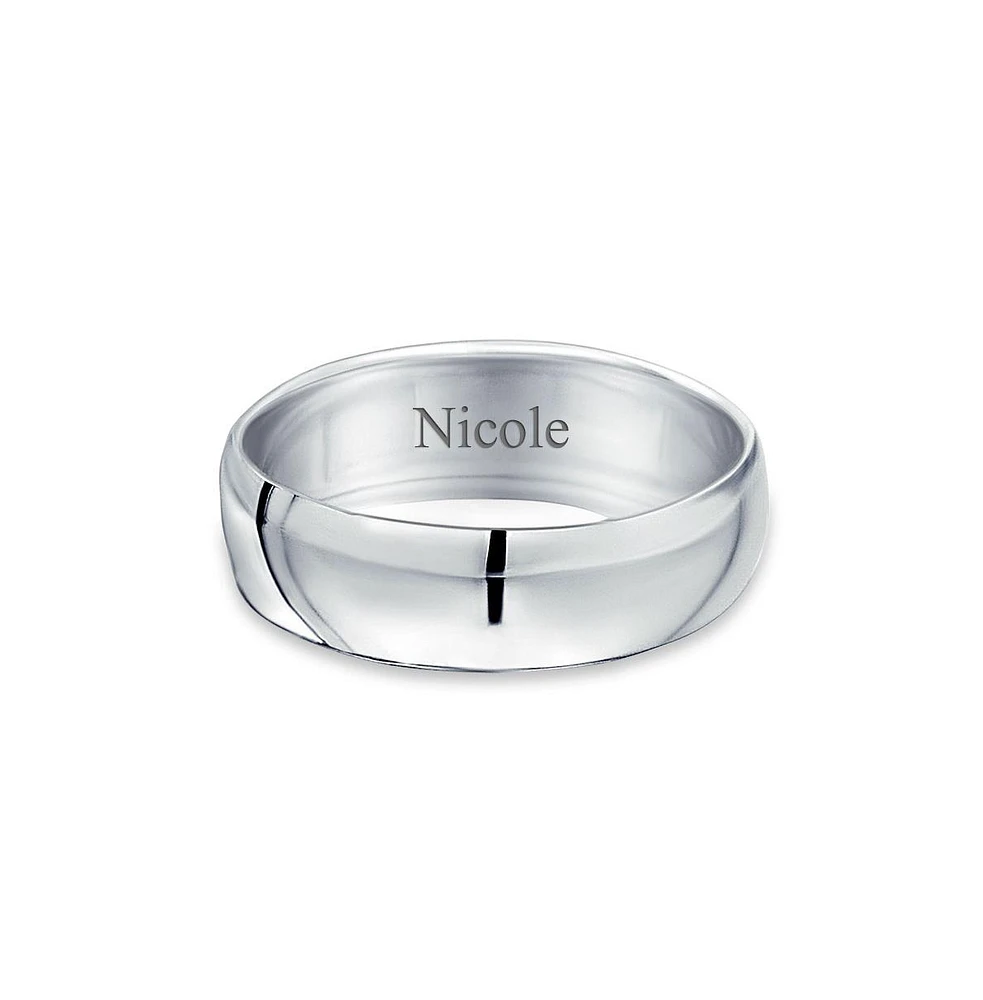 Bling Jewelry Simple Traditional Dome Promise Band Ring .925 Sterling Silver 7MM Comfort Fit