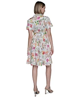 Karl Lagerfeld Paris Women's Printed Cotton A-Line Shirtdress