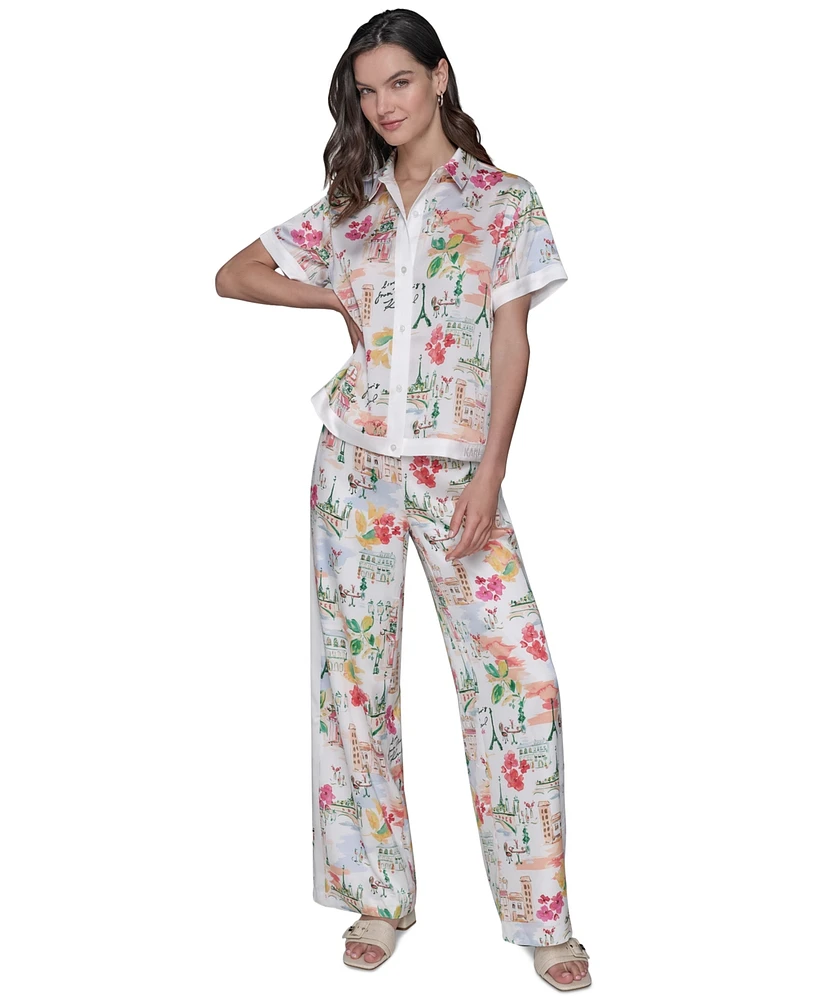 Karl Lagerfeld Paris Women's Printed Camp Shirt