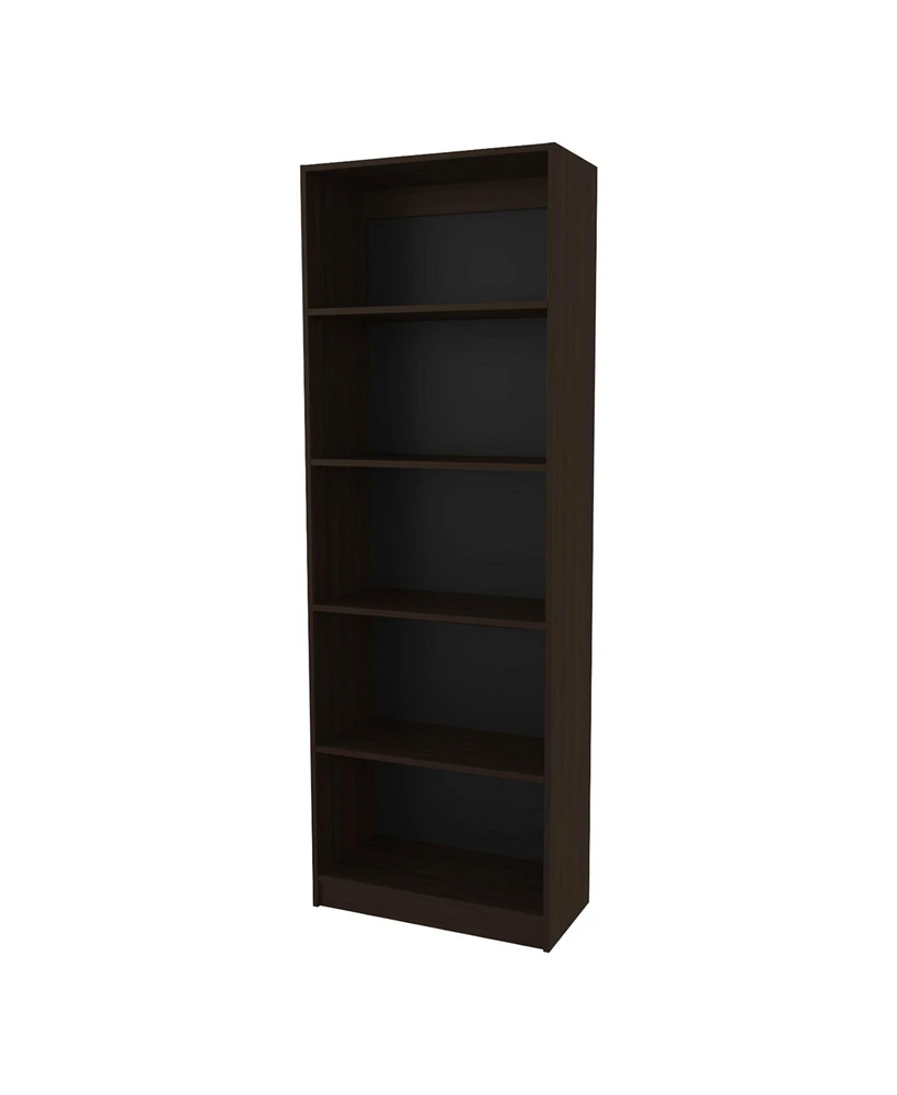 Dam Bookcase with Open Storage and 5 Shelves, Stained Walnut