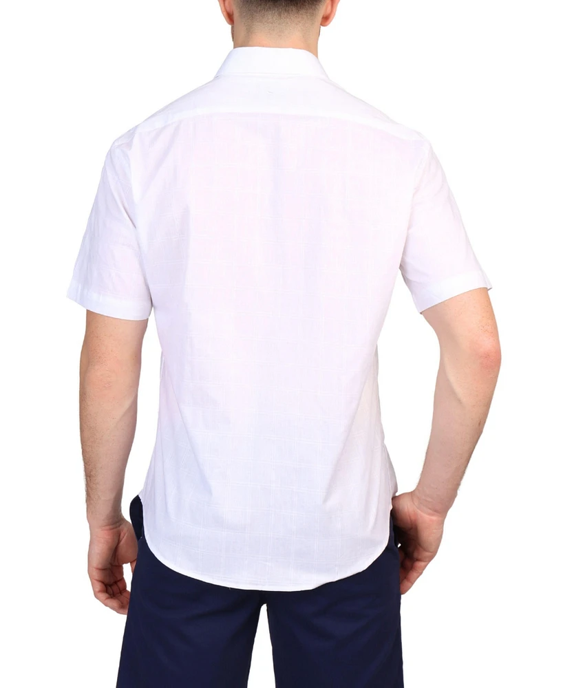 Tailorbyrd Men's Windowpane Short Sleeve Shirt