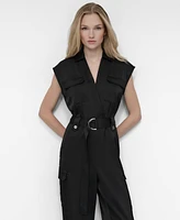 Dkny Women's Cap-Sleeve Belted Cargo Jumpsuit