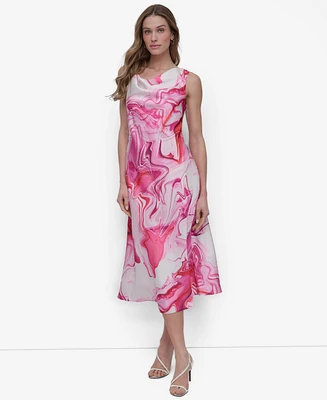 Dkny Women's Abstract-printed Cowlneck Sleeveless Midi Dress