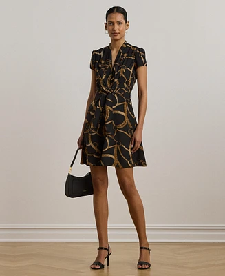Lauren Ralph Women's Belting-Print Crepe Tie-Front Dress