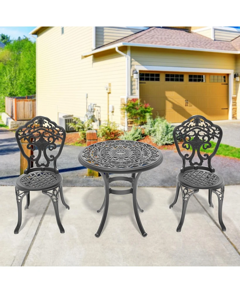 3-Piece Set Of All-Weather Cast Aluminum Dining Furniture Set With Black Frame
