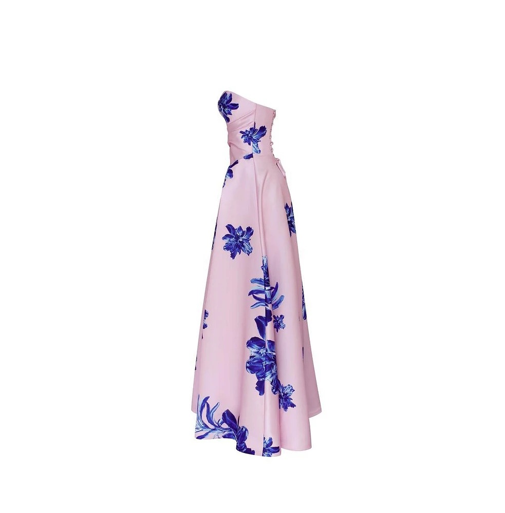 Milla Women's Dainty pink A-line maxi dress with blue-flowered pattern