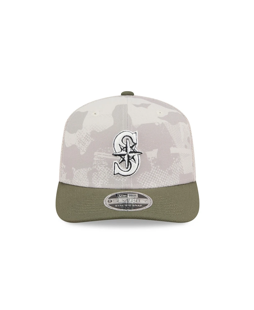 New Era Men's Light Beige/Olive Seattle Mariners 2025 Armed Forces Day 9SEVENTY Adjustable Hat