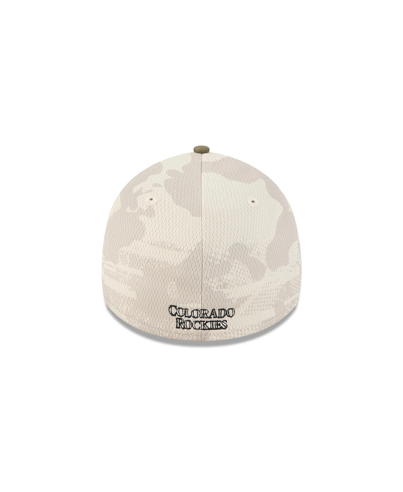 New Era Men's Light Beige/Olive Colorado Rockies 2025 Armed Forces Day 39THIRTY Flex Hat