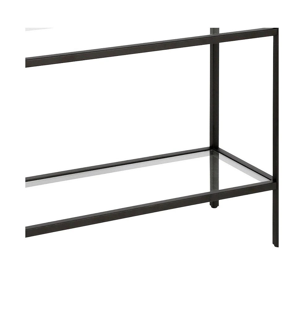 Glass and Steel End Table Modern Side with Two-Tier Shelf Storage For Living Room