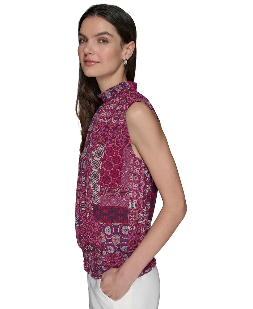 Karl Lagerfeld Paris Women's Printed Mock Neck Top
