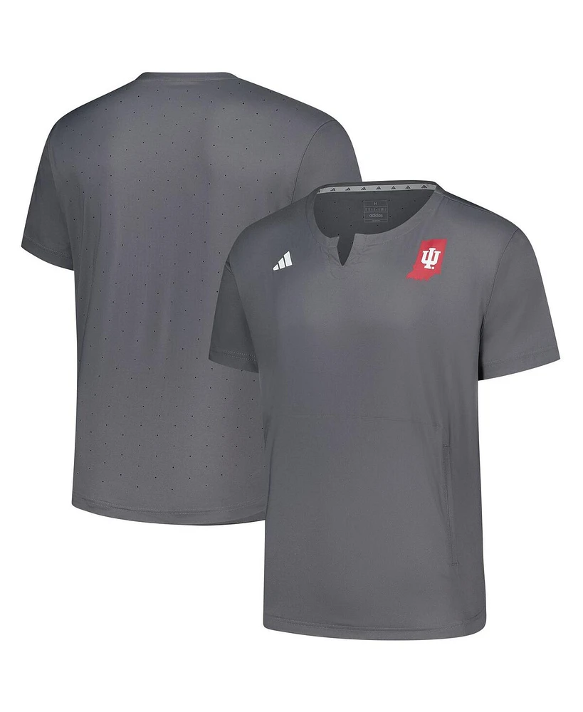 Adidas Men's Gray Indiana Hoosiers Dugout Coaches Adizero Notch Neck Pullover T-Shirt