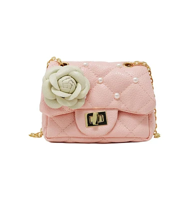 Tiny Treats + Zomi Gems Girls Classic Quilted Flower Pearl Handbag, Pink