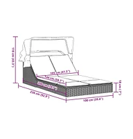 Double Sun Lounger with Canopy and Cushions Black Poly Rattan