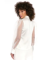 Muse Women's Bow-Button Sheer Bishop-Sleeve Blouse
