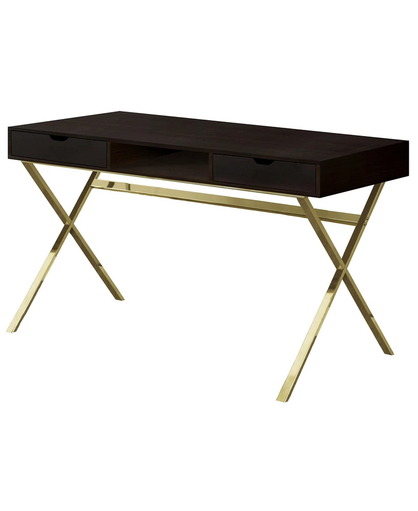 24" Dark Brown and Gold Computer Desk With Two Drawers