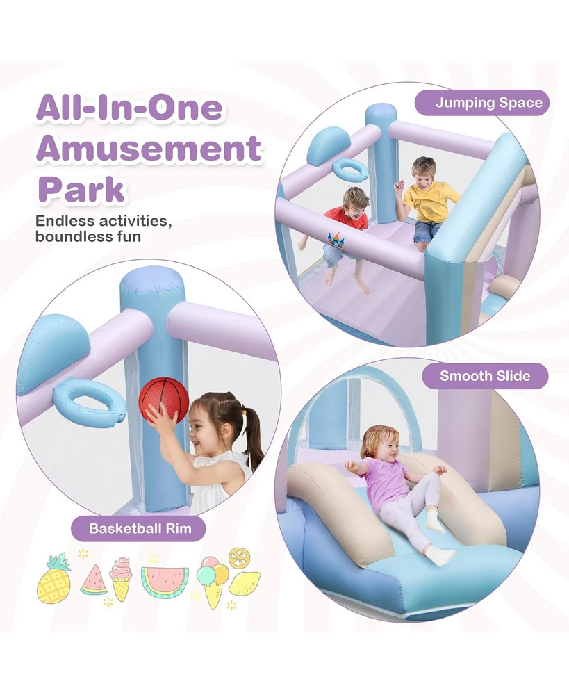 Kids Bounce House with Slide and Basketball Rim Bouncy Castle for Party without Blower