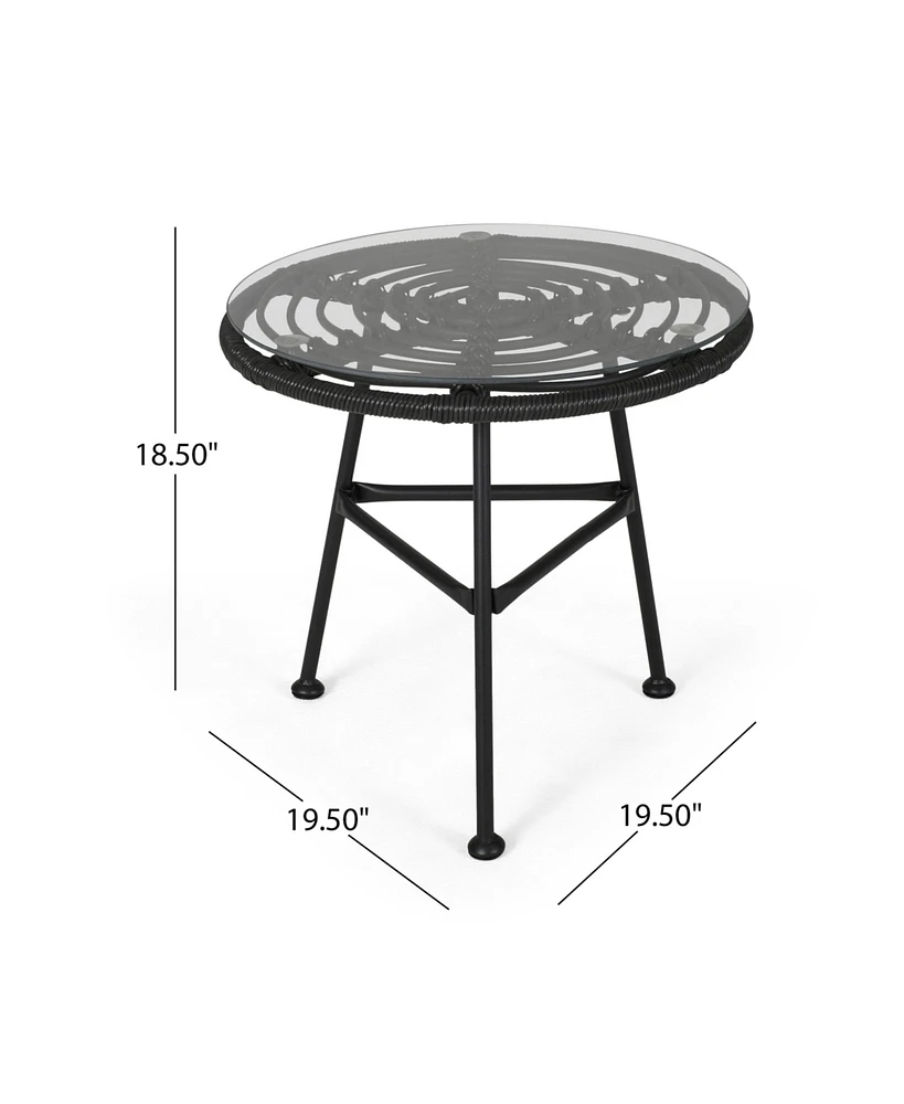 Modern Outdoor Metal Side Table with Thin Angled Legs, Tempered Glass Top