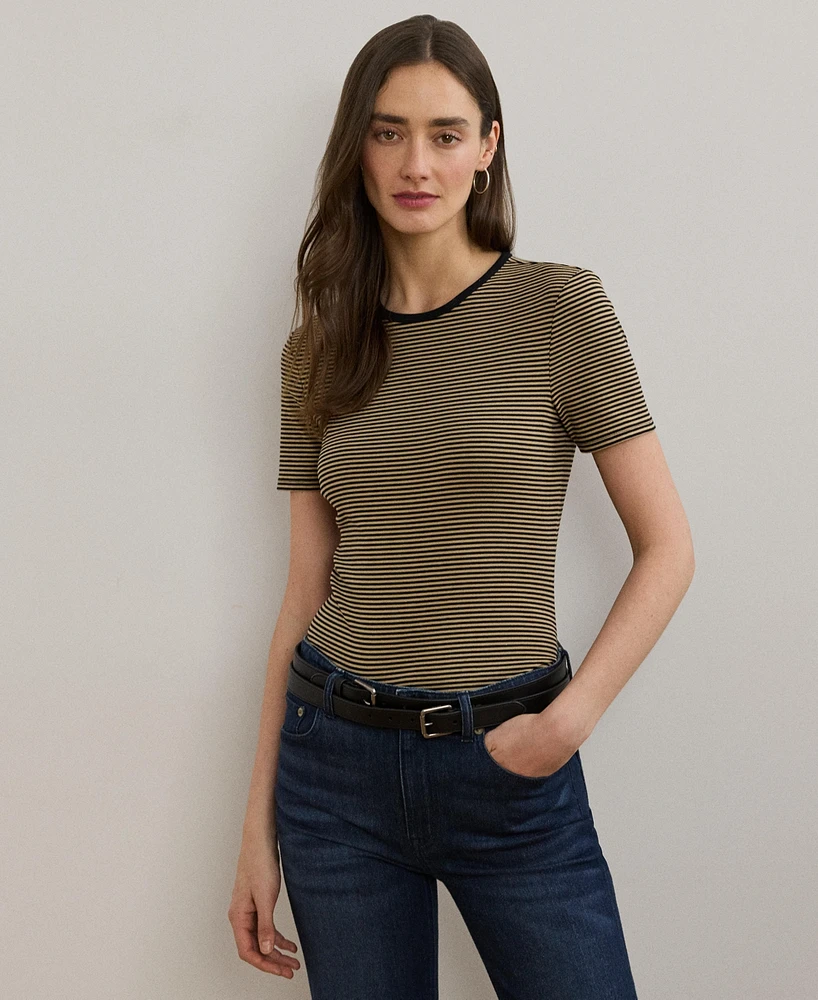 Lauren Ralph Women's Striped Stretch Cotton Crewneck Tee