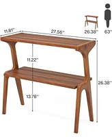 Tribesigns Narrow End Table for Living Room, 2-Tier Slim Sofa Side Table with Solid Wood Legs, Bedside Table, Nightstand for Bedroom