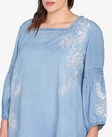 Ruby Rd. Plus Size Floral Embroidered Tencel Top