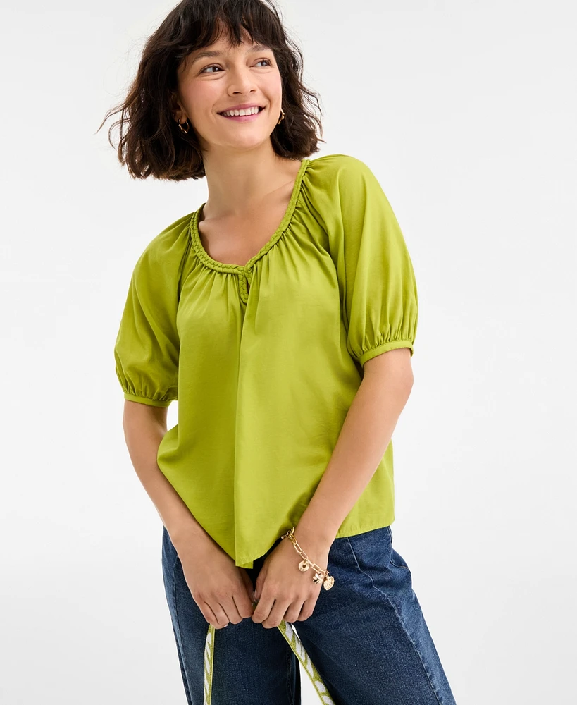 On 34th Women's Elbow Sleeve Braided-Trim Top, Exclusively at Macy's